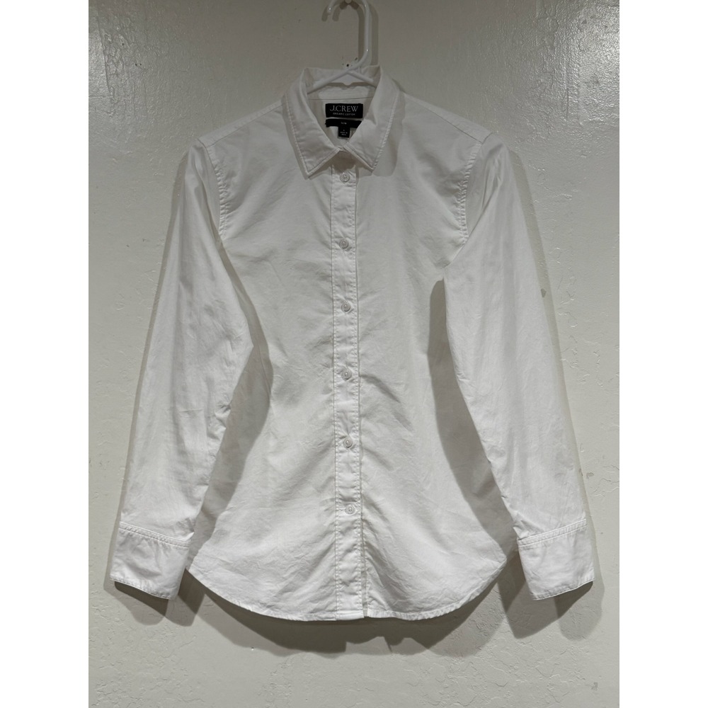 J.Crew Slim Fit Organic Cotton Button Down Shirt White Size 6 Long Sleeve - Picture 2 of 5